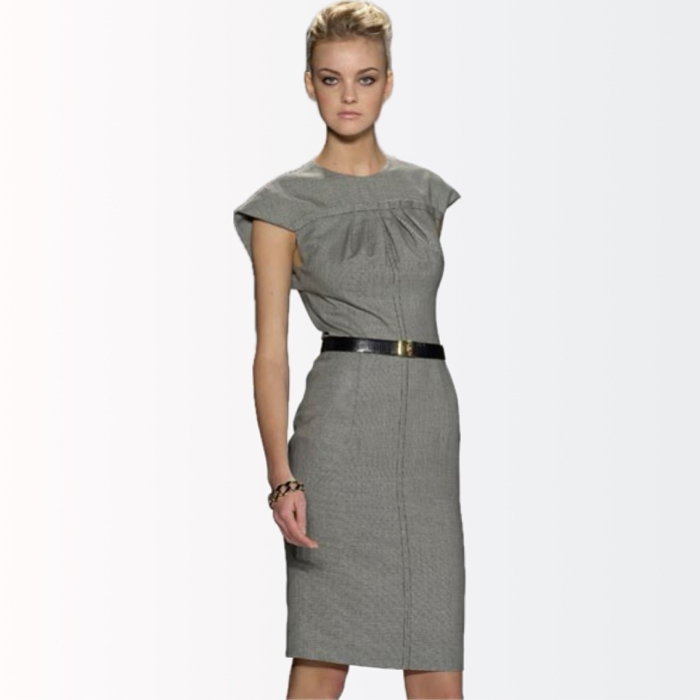 Carolina Herrera $2490 Runway Origami-Pleat Summer-Weight Wool Pencil Dress 8